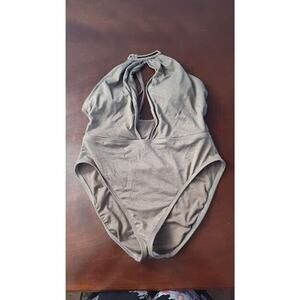 Kenneth Cole NY One Piece Swimsuit Teal Blue SZ Small Key Hole, Halter Tie Neck